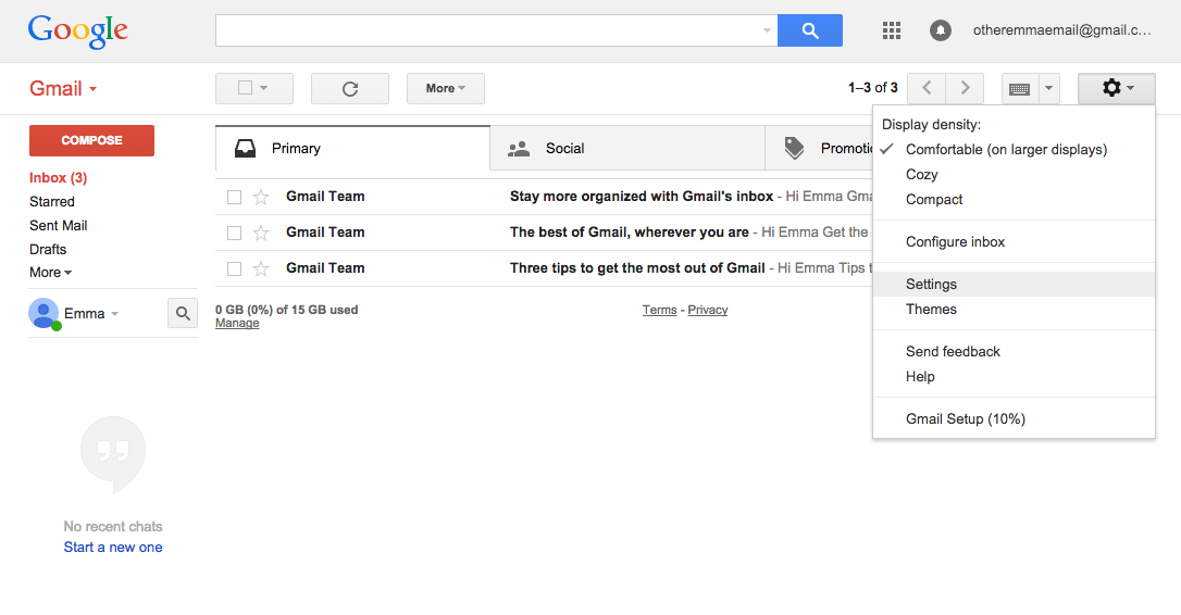 how to change email settings for gmail from time zone