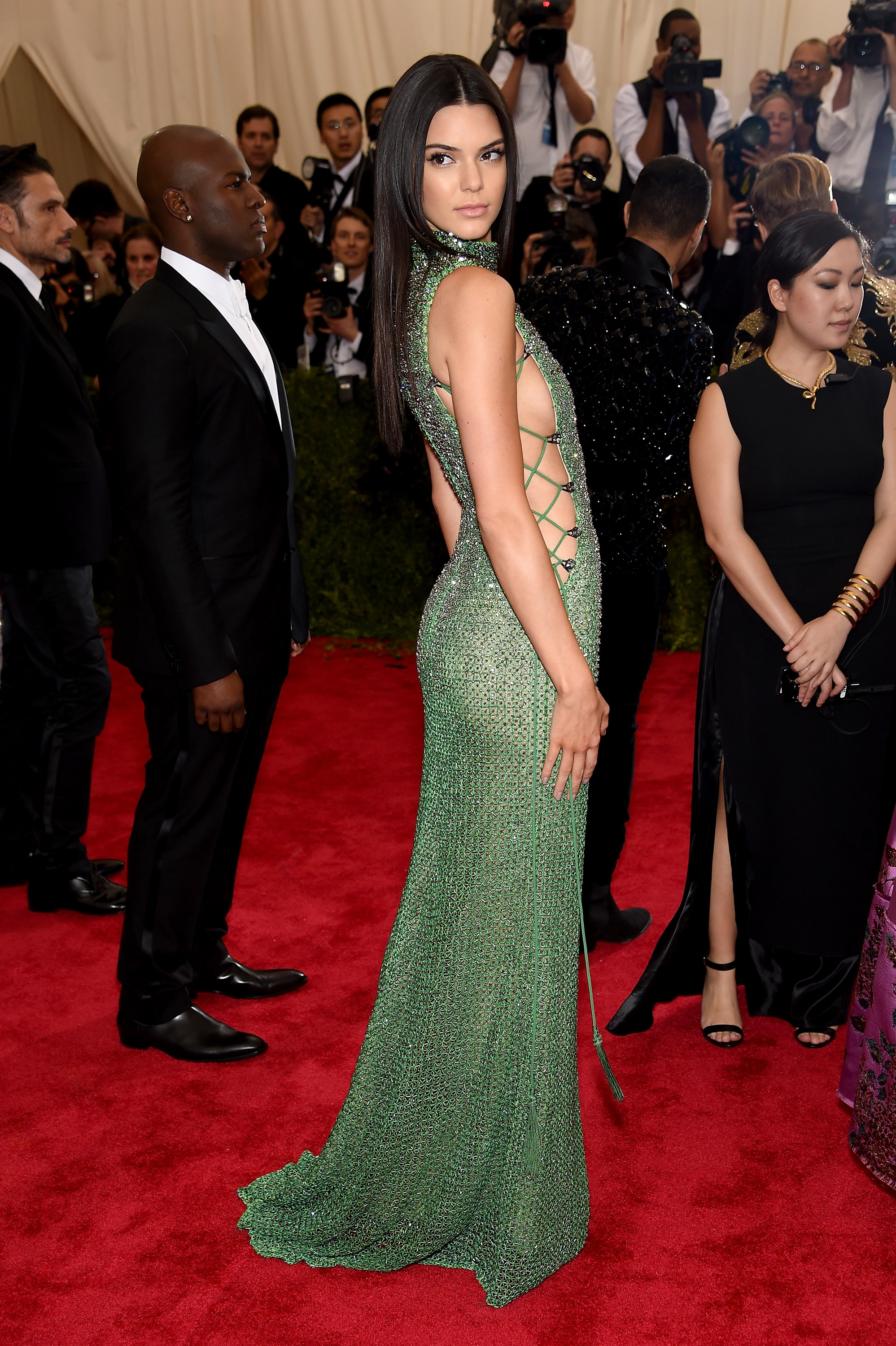 Kendall Jenner At The Met Gala Looks Radiant In Green Bejeweled Calvin Klein