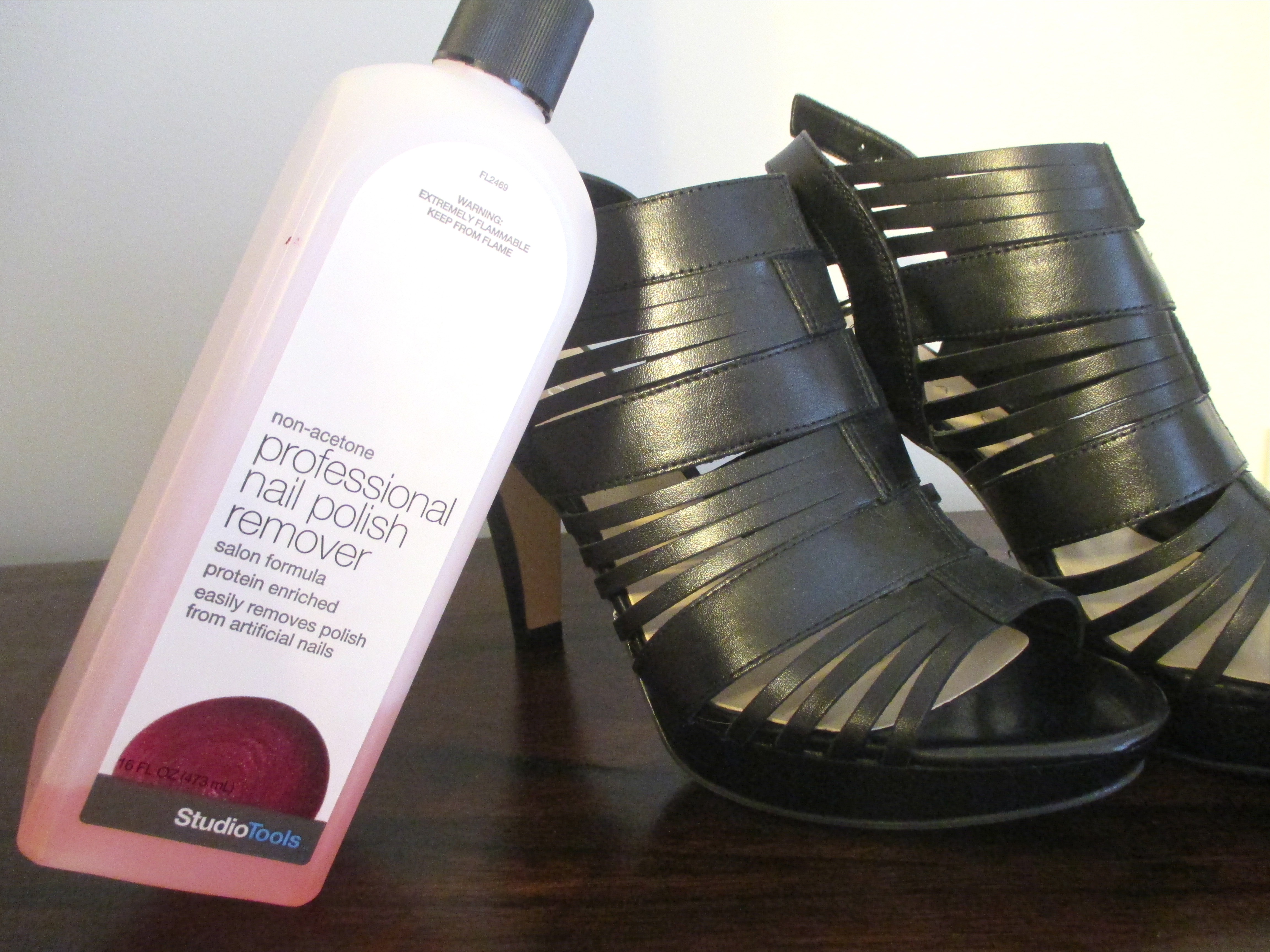 nail polish remover on leather shoes